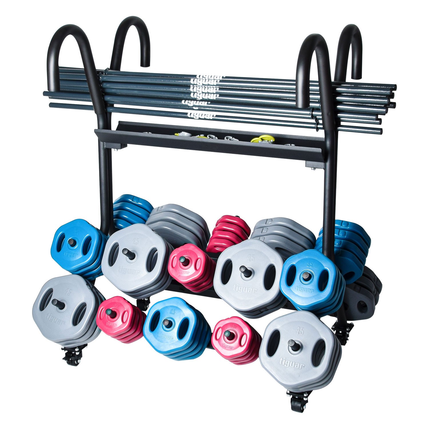 Tiguar 12 Powergym barbell sets (17.6kg) with rolling stand Tiguar 12 Powergym barbell sets (17.6kg) with rolling stand