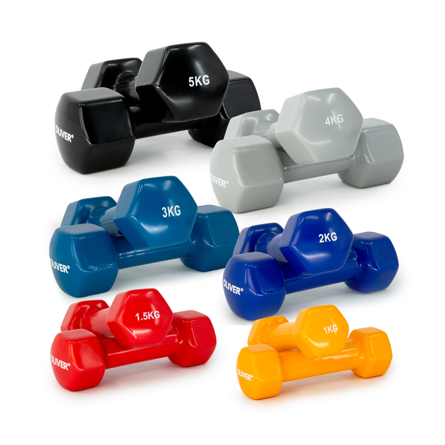 OLIVER Vinyl Hanteln, 6 Paar von 1 - 5kg OLIVER Vinyl Hanteln, 6 Paar von 1 - 5kg
